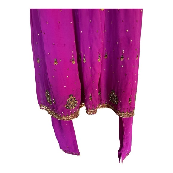 Vibrant Purple/Hot Pink Embellished Anarkali Suit - Picture 4 of 5
